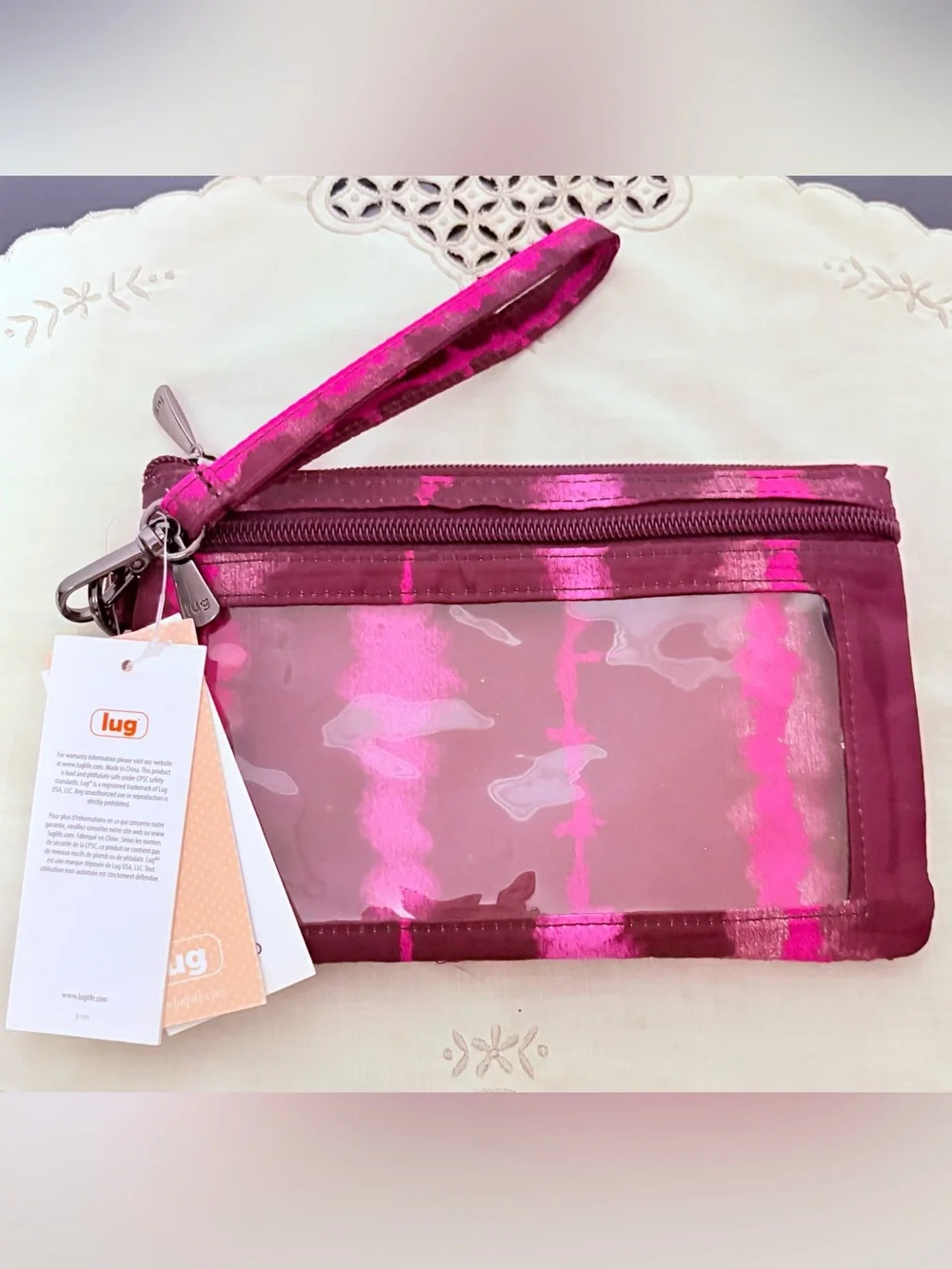 Lug Peekaboo Camo Orchid Wristlet Pouch Pink RFID Clear Pocket NWT